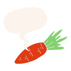 cartoon carrot and speech bubble in retro style