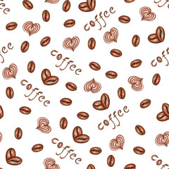 Coffee seamless pattern. Illustration of hand drawing.	