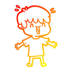 warm gradient line drawing cartoon laughing boy