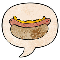 cartoon hotdog and speech bubble in retro texture style