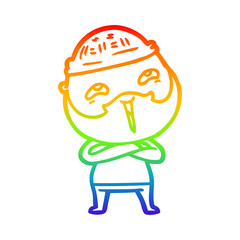 rainbow gradient line drawing cartoon happy bearded man
