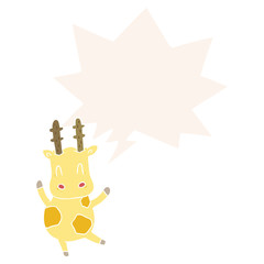 cute cartoon giraffe and speech bubble in retro style