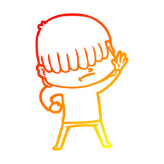 warm gradient line drawing cartoon boy with untidy hair