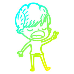 cold gradient line drawing cartoon woman talking