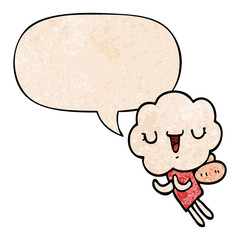 cute cartoon cloud head creature and speech bubble in retro texture style
