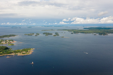 Kotka. Finland. Bird's-eye view of the Islands. In the frame of sailing yachts