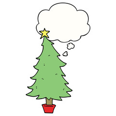 cartoon christmas tree and thought bubble