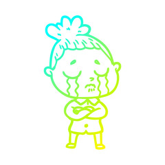 cold gradient line drawing cartoon crying woman