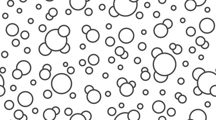 Bubbles vector seamless pattern with flat line icons. Black white color soap texture. Fizzy water background, abstract effervescent effect wallpaper