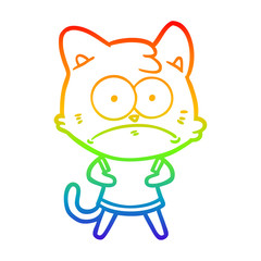 rainbow gradient line drawing cartoon nervous cat