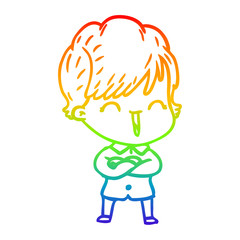 rainbow gradient line drawing cartoon laughing woman
