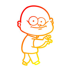 warm gradient line drawing cartoon bald man staring