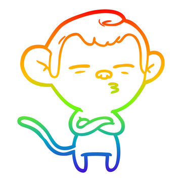recommend clip art: rainbow gradient line drawing cartoon suspicious monkey
