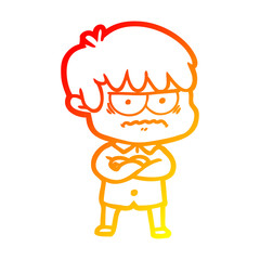 warm gradient line drawing annoyed cartoon boy