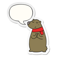 cartoon bear wearing scarf and speech bubble sticker