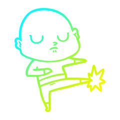 cold gradient line drawing cartoon bald man
