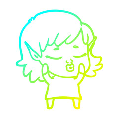 cold gradient line drawing pretty cartoon elf girl