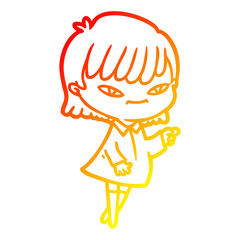 warm gradient line drawing cartoon pointing woman