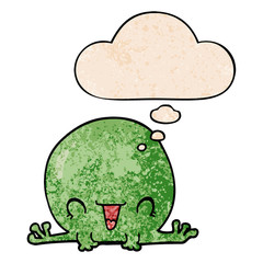 cartoon frog and thought bubble in grunge texture pattern style