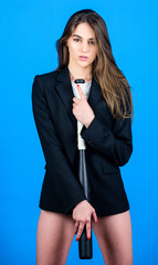 Pretty and dangerous. Decisive actions. Confidence and strength. Life game. Woman pretty girl bear...