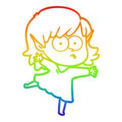 rainbow gradient line drawing cartoon elf girl staring