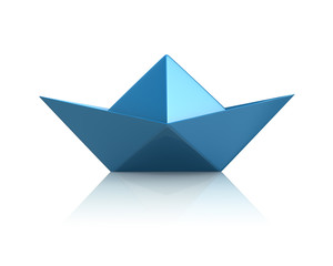 Blue paper boat icon 3d illustration