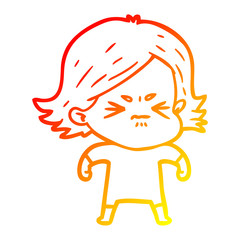 warm gradient line drawing cartoon angry woman