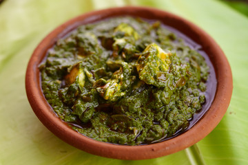 Palak Paneer Curry made paneer, palak, spinach, indian, background, curry, food,up of spinach and cottage cheese, Popular Indian healthy Lunch/Dinner food menu, served in a Karahi with Roti Or Chapati