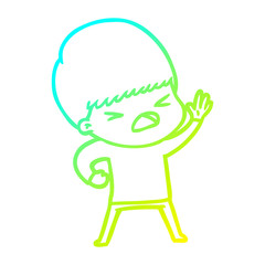 cold gradient line drawing cartoon stressed man