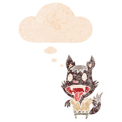 cartoon werewolf and thought bubble in retro textured style
