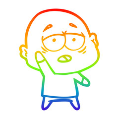 rainbow gradient line drawing cartoon tired bald man