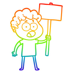 rainbow gradient line drawing cartoon man gasping in surprise