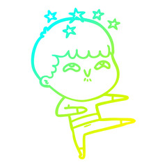 cold gradient line drawing cartoon amazed boy