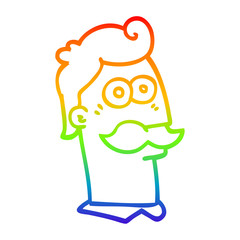 rainbow gradient line drawing cartoon man with mustache