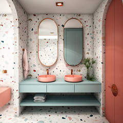 Modern Bathroom Interior design,trend design 2019 ,3d rendering ,3d illustration - obrazy, fototapety, plakaty