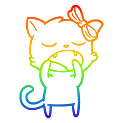 rainbow gradient line drawing cartoon yawning cat