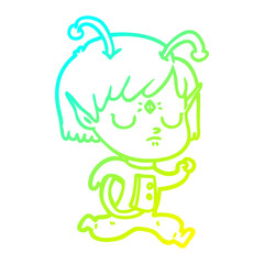 cold gradient line drawing cartoon alien girl