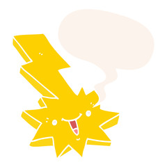 cartoon lightning strike and speech bubble in retro style