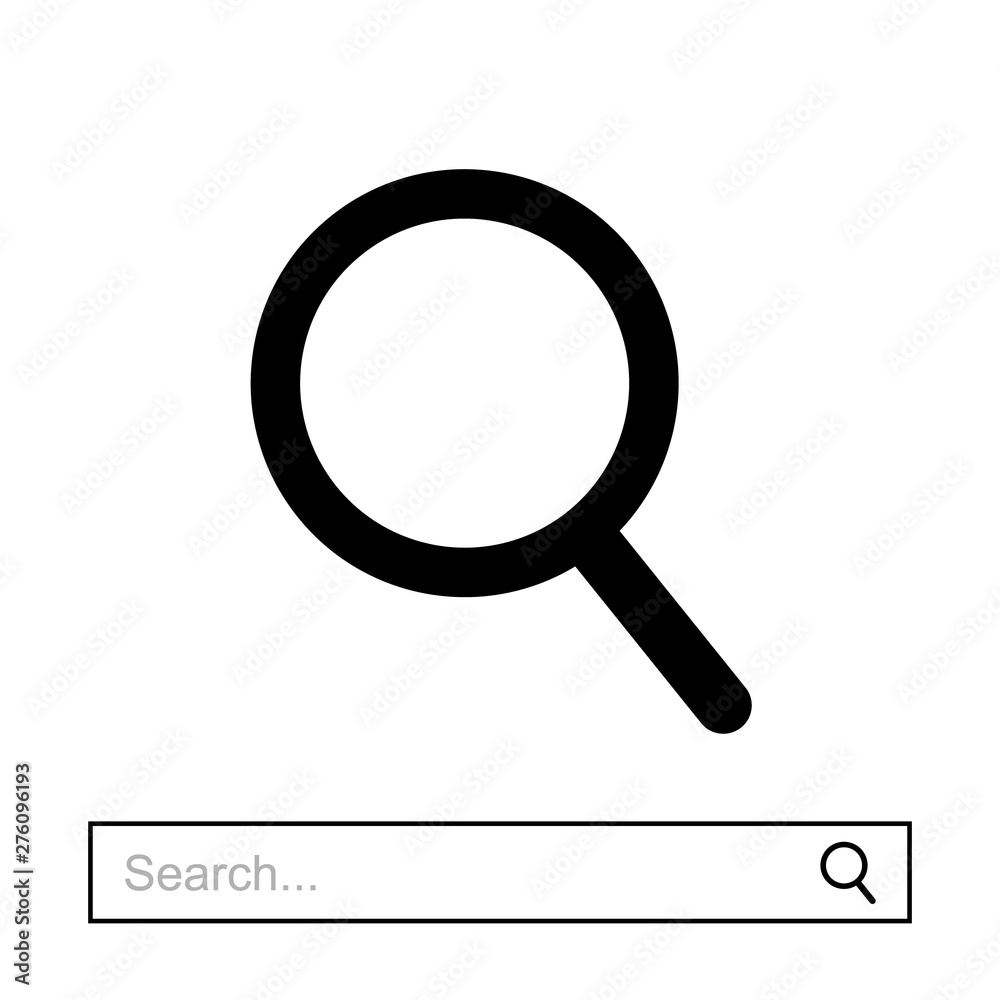 Poster magnifying glass icon with example of search bar. vector search icon.