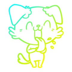 cold gradient line drawing cartoon panting dog