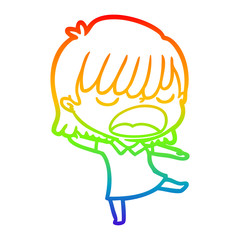 rainbow gradient line drawing cartoon woman talking loudly
