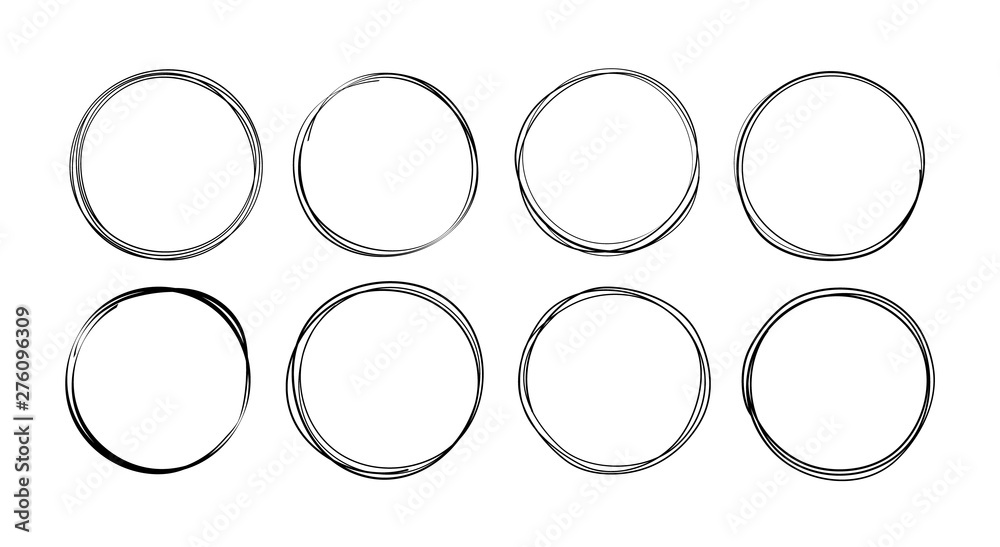 Poster Set of drawn round frames. Sketch frames in the style of doodle.
