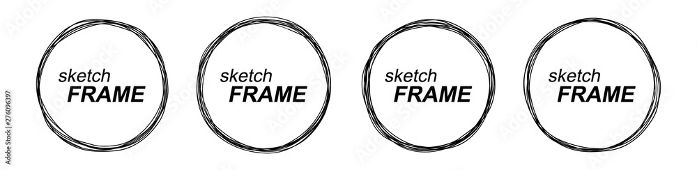 Fototapete set of sketch round frames in the style of doodle.