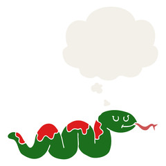 cartoon snake and thought bubble in retro style