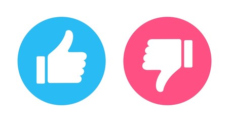 Like and Dislike vector flat Icons. Design Elements for smm, ad, marketing, ui, ux, app and more. Thumb up and thumb down blue and red icons.