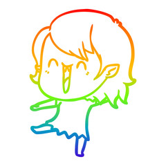 rainbow gradient line drawing cute cartoon happy vampire girl