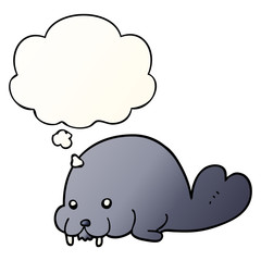 cute cartoon walrus and thought bubble in smooth gradient style