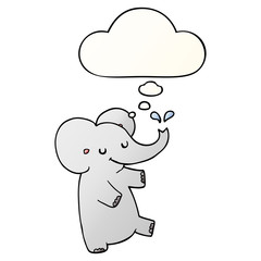 cartoon dancing elephant and thought bubble in smooth gradient style