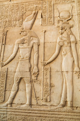 Depiction of Horus and Hathor together in the Temple of Kom Ombo
