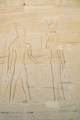 Depiction of Hathor and Horus in the Isis temple in Lake Nasser